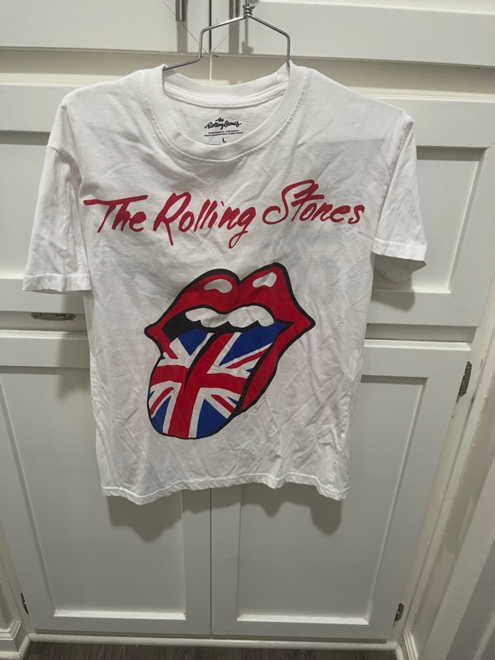 The Rolling Stones White Kids Tee with Red Logo and Union Jack Tongue
